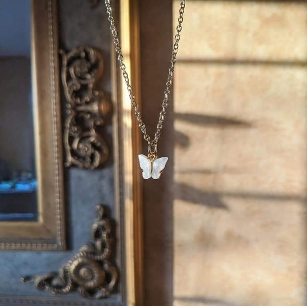 16 inch butterfly pearly necklace, butterfly Jewel